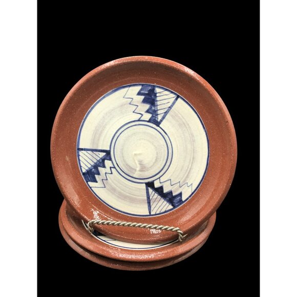 3 Handpainted Madrid Earthenware New Mexico Pottery Plates Blue White - Picture 3 of 7